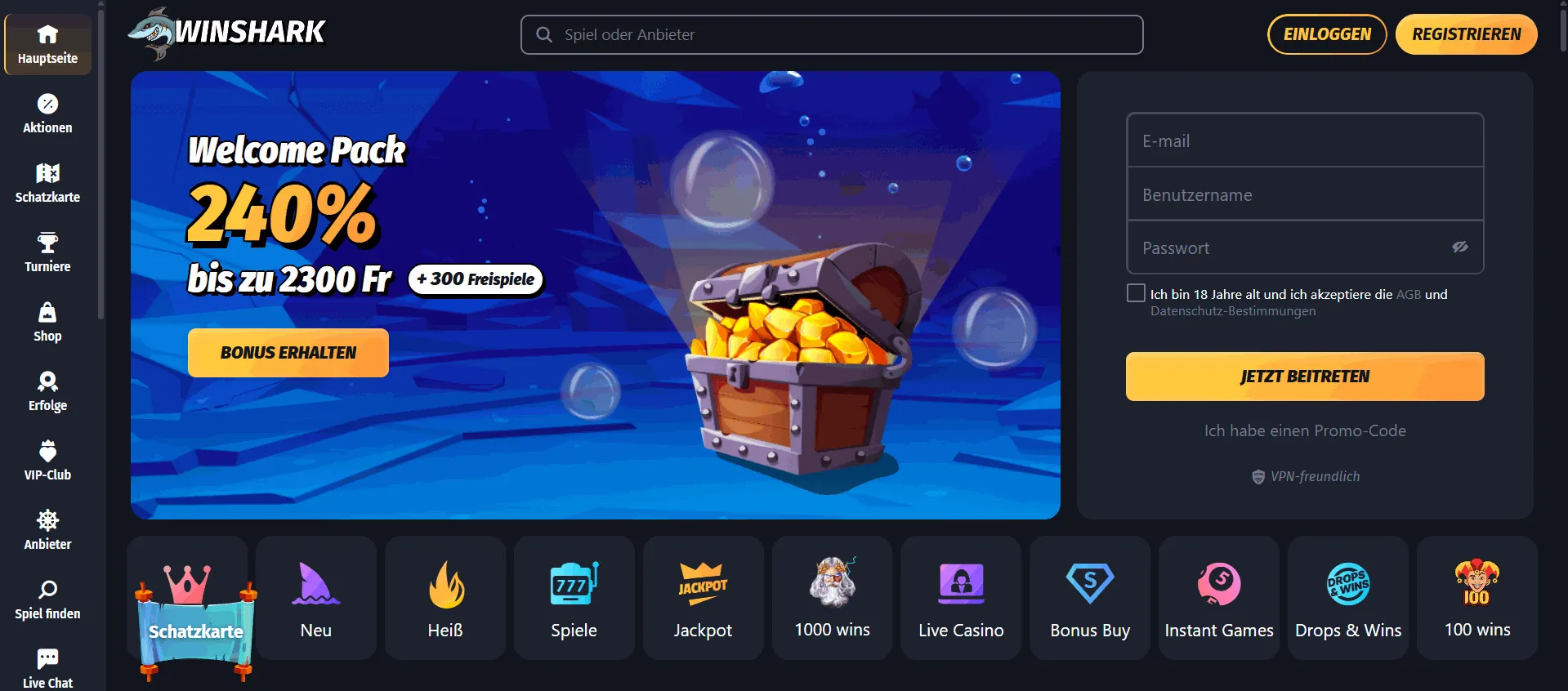 Winshark Casino im Ausland Winshark ausländisches Online Casino